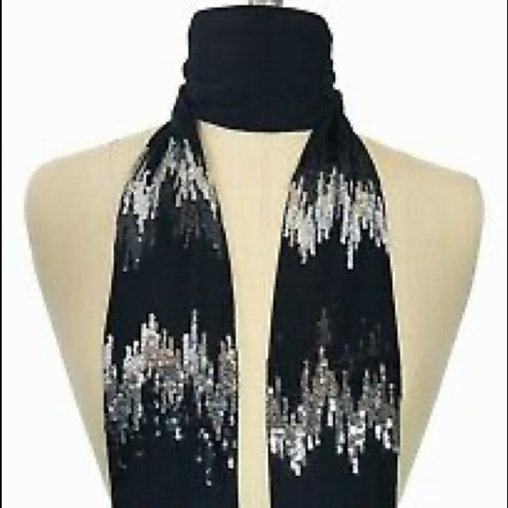 Luxe Rachel Zoe Skinny Silver Sequin & Black Scarf